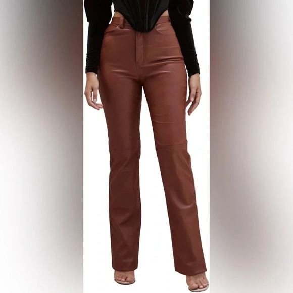 NWOT House of CB Inaya Stretch Vegan Leather Trousers in Brown - size S - Picture 3 of 11